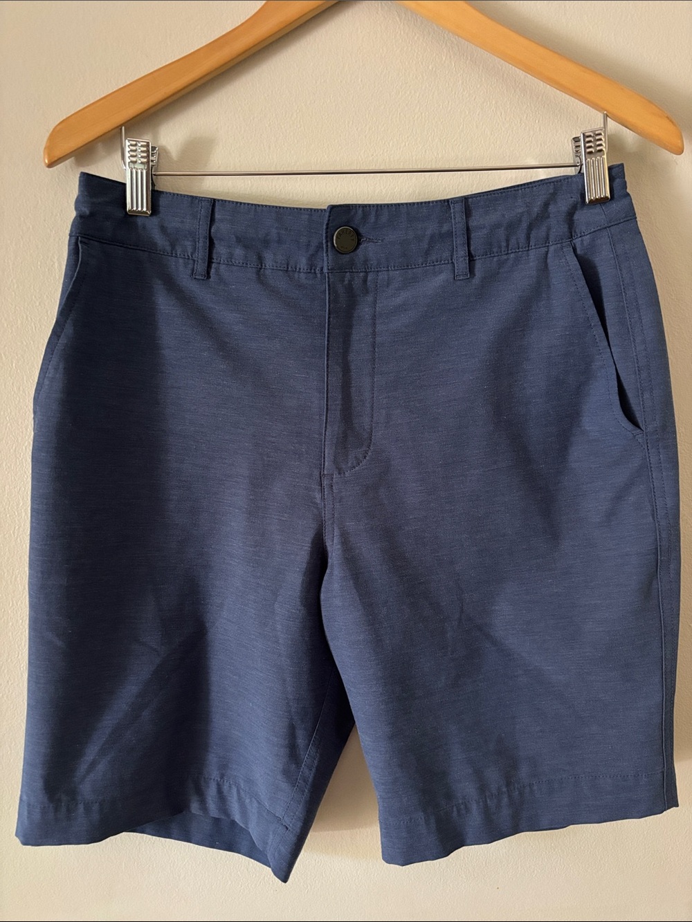 Faherty All Day Navy Blue Performance Shorts 9” Inseam Quick Dry Zipper Pocket